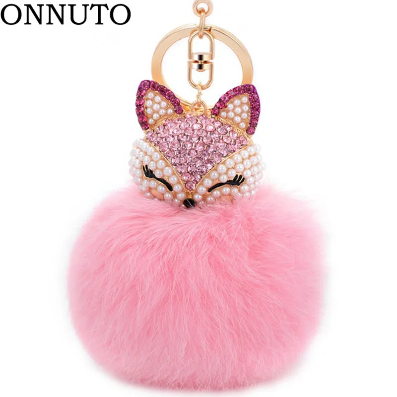 

Lovely Crystal Faux Fox Rabbit Fur Keychains Women Trinkets Suspension On Bags Car Key Chain Keyrings Toy Gifts