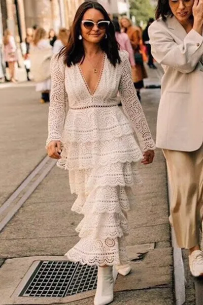 

2019 New arrive Bayou Tiered Lace Midi Dress