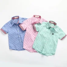 Детская блузка, хлопковая рубашка с короткими рукавами для мальчиков, летняя рубашка modis в горошек с отложным воротником, Детская рубашка на пуговицах, blusa blanca