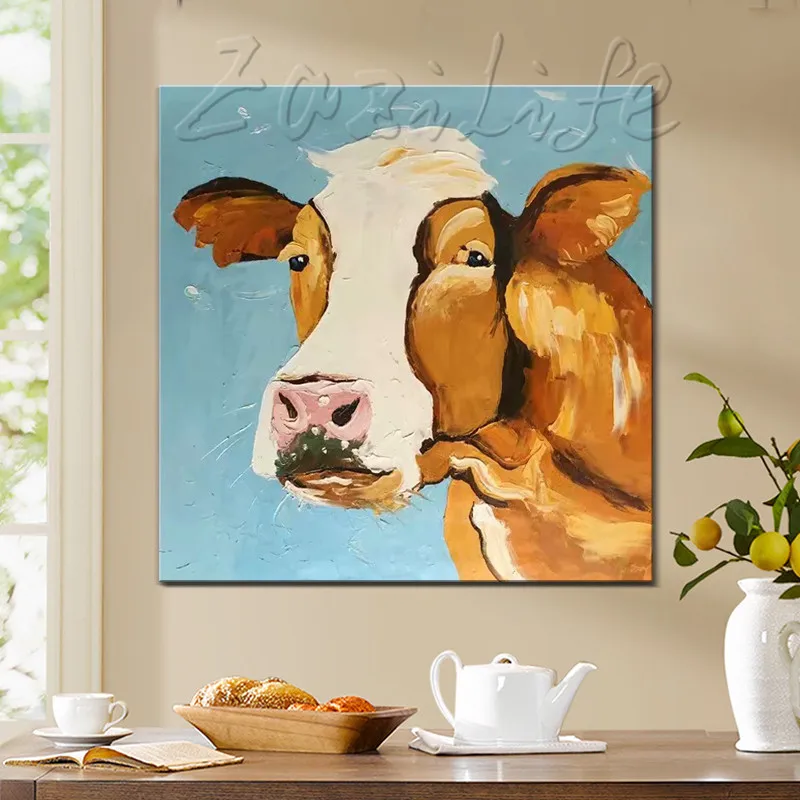 

Hand Painted Original oil painting,cow painting,impasto,heavy texture,huge size,palette knife painting,Wall Art. Home Decor
