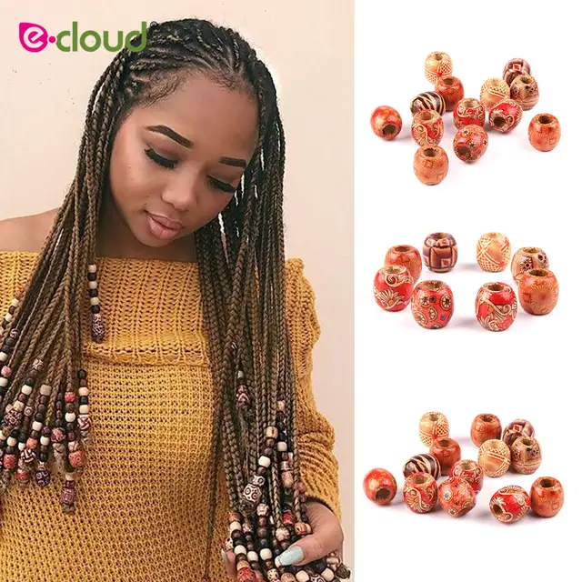 30pcs Bag 17mm Wood Hair Beads 8mm Big Hole Dreadlock Beads For Jumbo Braid Dreadlock Hair Accessories