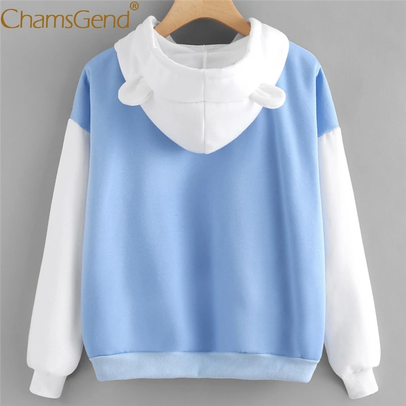 Chamsgend هوديس الدب القطبي الكرتون البلوز النساء فتاة القط الأذن بلوزات مع الجبهة جيوب بلوفر شتوي 71206