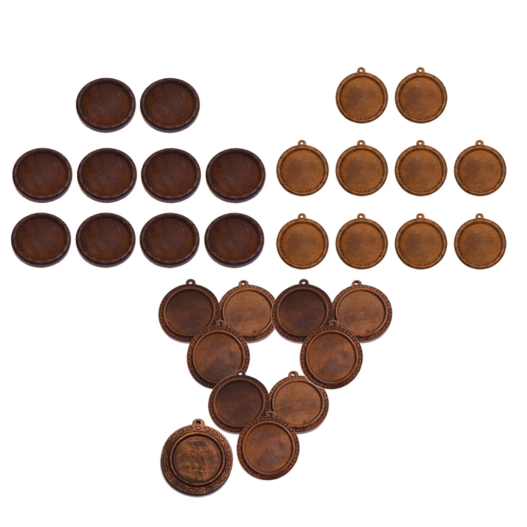10 Pieces Brown Round Natural Wooden Blank Cameo Charms Cabochon Base Settings Blanks Tray DIY Necklace Bracelet Pendants 30mm