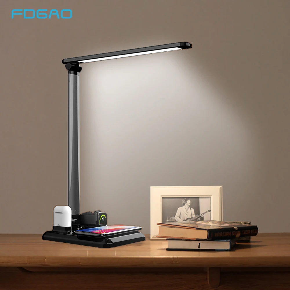 

FDGAO Desk LED Lamp Light 10W Qi Wireless Charger for iPhone XS XR X 8 Apple Watch 4 Airpods USB Fast for Samsung S10 S9 Xiaomi