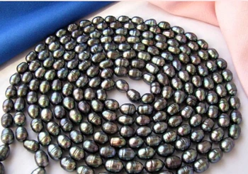 

Jewelry Hot selling 10mm black baroque rice freshwater pearl necklace96"