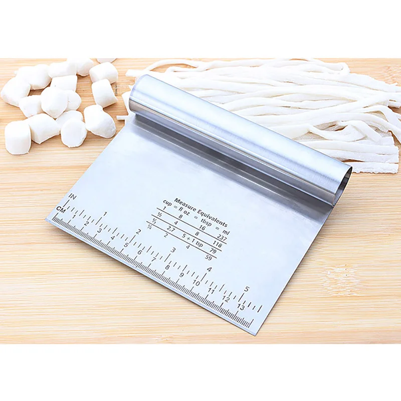 

Kitchen Tool Accessories Durable Stainless Steel Pizza Dough Scraper Scale Cutter Tough Fondant Cake Baking Pastry Spatulas