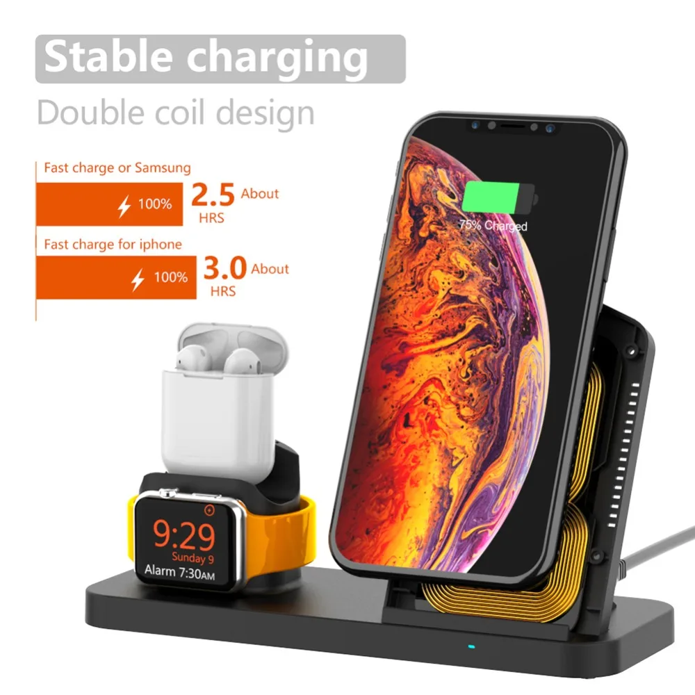 

Updated Wireless Charger Stand for iPhone X Xs MAX XR 8 plus AirPods Charge Dock Station Charger for Apple Watch Series 4/3/2/1