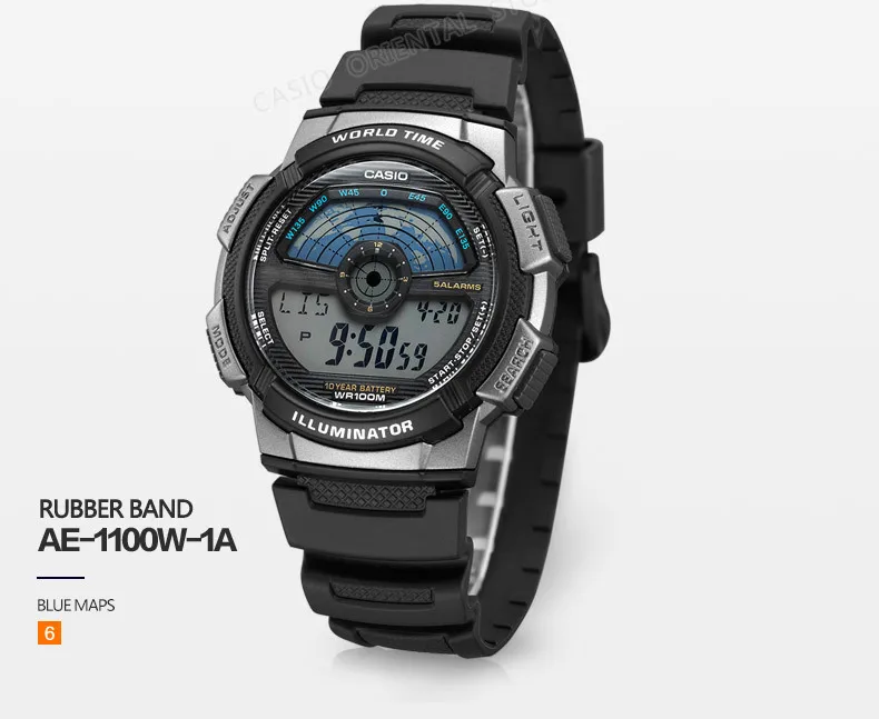 CASIO Watch AE-1100W-1A Цифровой Мужчины Лучшие Продажи Силиконовый Ремешок Мужчины Спортивные Часы Водонепроницаемые Relogio Masculino Плавать Вселенной Время