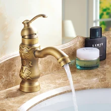 Медный кухонный резной стильный кран для раковины под старину, Европейский ретро кран для раковины ванной комнаты, латунный кран для раковины, горячий и холодный винтажный