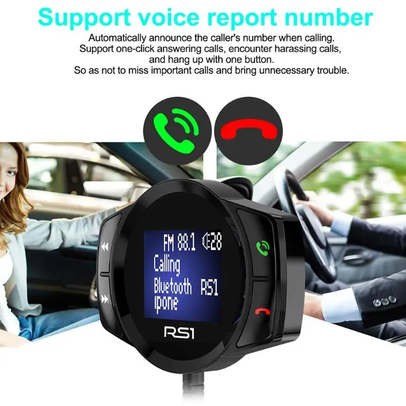 Многофункциональное автомобильное зарядное устройство RS1 беспроводной Bluetooth fm-передатчик автомобильный комплект свободные руки большой дисплей MP3 плеер USB зарядное устройство