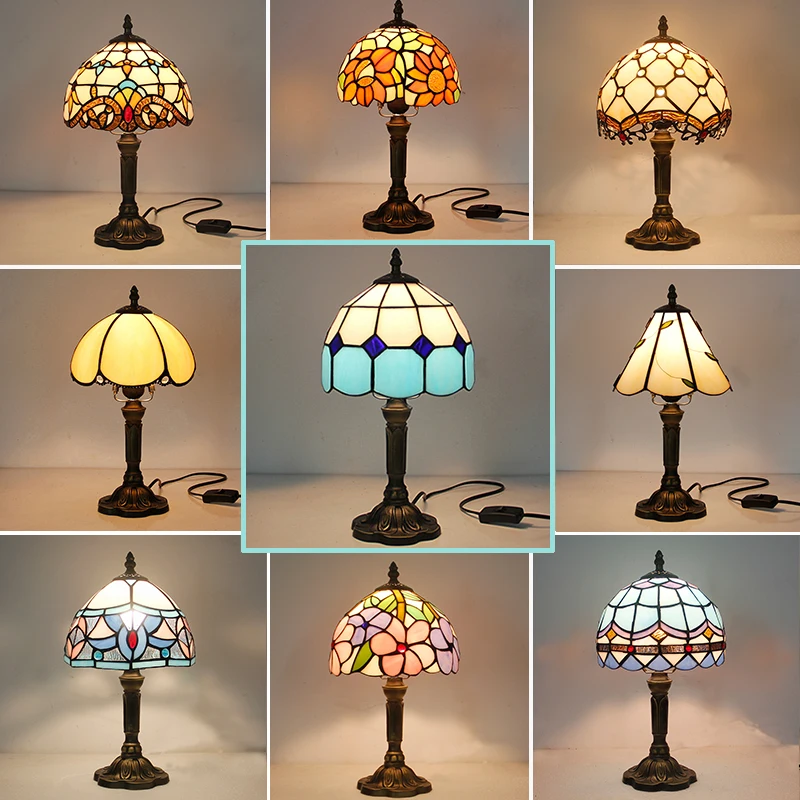 Vintage Retro Stained Glass Tiffany Table Lamp 110V 220V Creative Art Turkish Mosaic Lamps Bedroom Light Decoration With Plug in