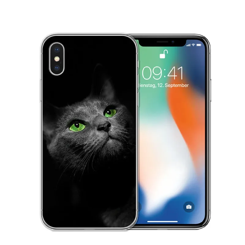 Мягкий ТПУ чехол для телефона с милым черным котом и глазами, чехол для iPhone X 10, прозрачный силиконовый чехол для iPhone 5S, SE 6, 6 S, 7 Plus, 8, 8Plus - Цвет: T0584