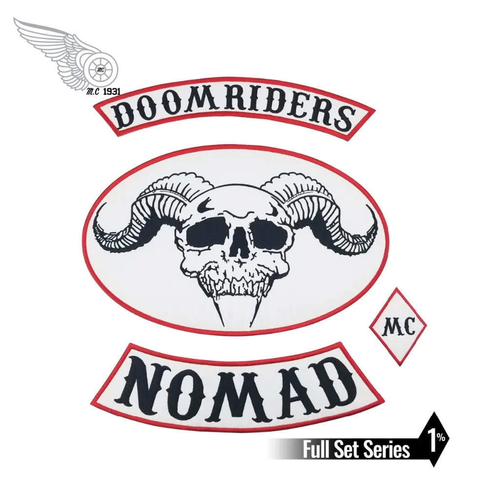 

4PCS/SET OUTLAW DOOMRIDERS BIKER MC COLORS 1%er PATCH - VINTAGE REAL ORIGINAL MOTORCYCLE CLUB VEST SEWING DIY Apparel