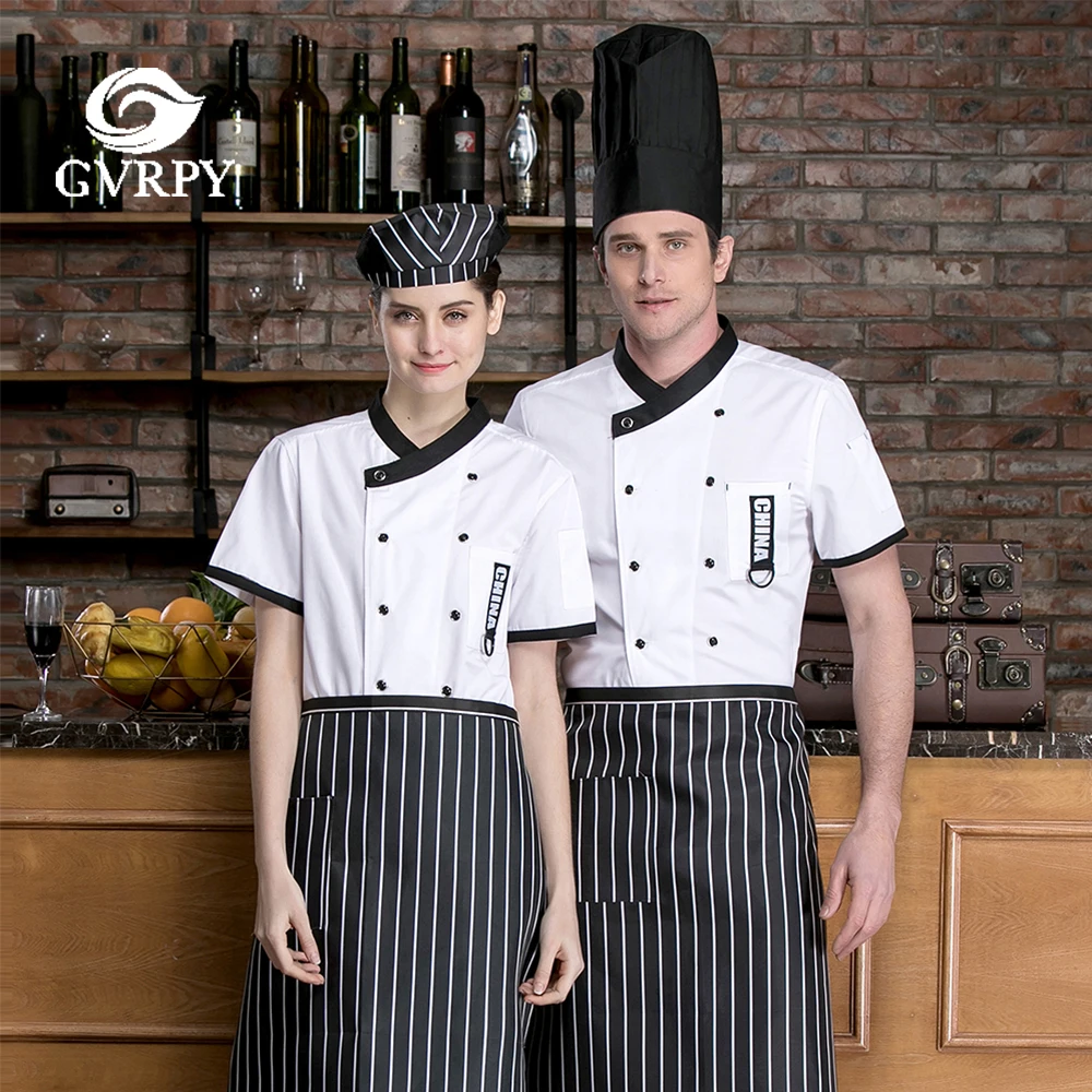 

New Listing Hotel Restaurant Kitchen Cooking Work Uniform Summer Breathable Short-sleeved Shirt Cafe Bar Waiter Work Jacket