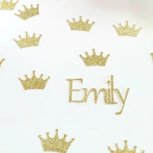 Блеск пользовательское имя с коронами принцессы для девочек на день рождения confettis для душа ребенка Украшение стола свадьбу Scatters карты
