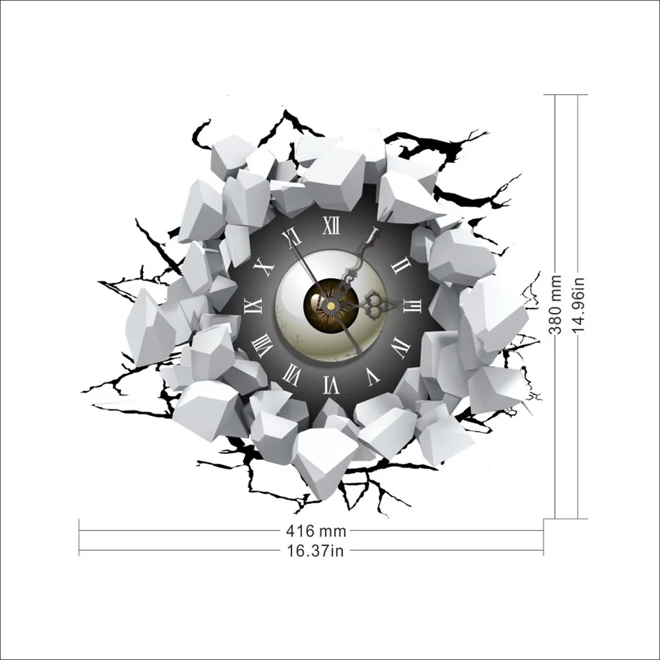 Забавные 3D ломающиеся настенные часы Наклейка страшные глазные шары римские цифры Висячие наклеивающиеся на стену Часы Самоклеящиеся DIY Фреска необычные настенные часы
