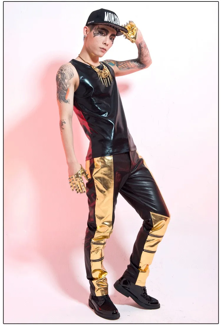 Новая мода искусственная кожа мужчины Танк летние мотоциклетные костюмы О образным вырезом без рукавов сплошной цвет хип хоп Уличная Тонкий Топ