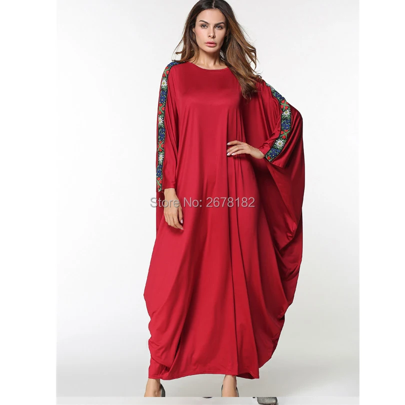 

Long sleeve long Dress maxi muslim dress bat sleeve abaya islamic women clothing vintage robe kaftan Moroccan embroidey 5234
