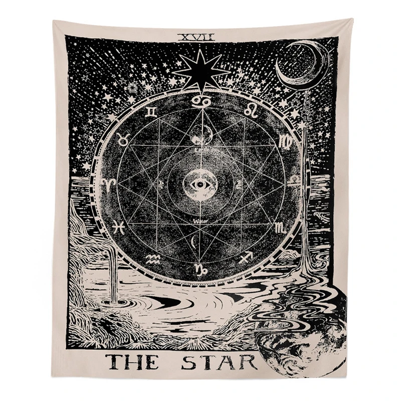 

Mayitr Tarot Cards Style Vintage Wall Hanging Tapestry Magical Moon Sun Star Printed Bedspread Large Tablecloth 130*150cm