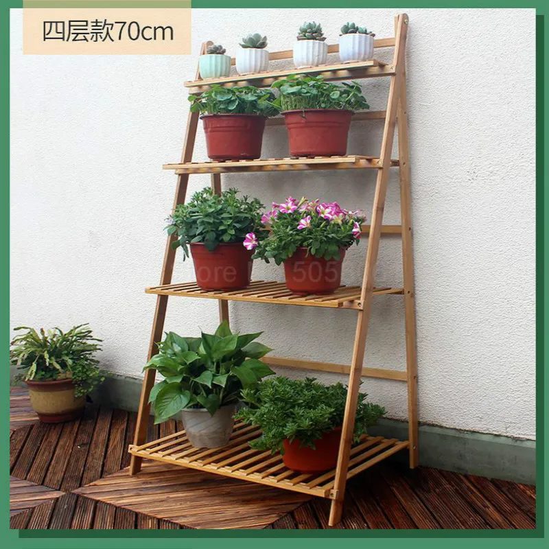 

Flower pot rack bamboo solid wood multi-layer space indoor balcony living room green loll floor flower shelf