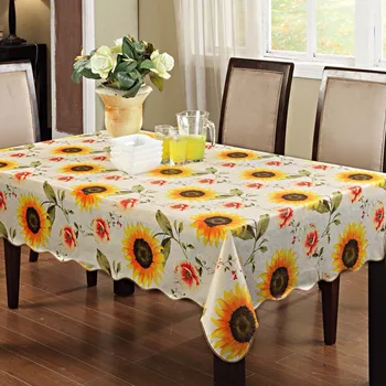 

Sunflower Table cloth Waterproof & Oilproof Wipe Clean Vinyl+Flannel Tablecloth Dining Kitchen Table Cover