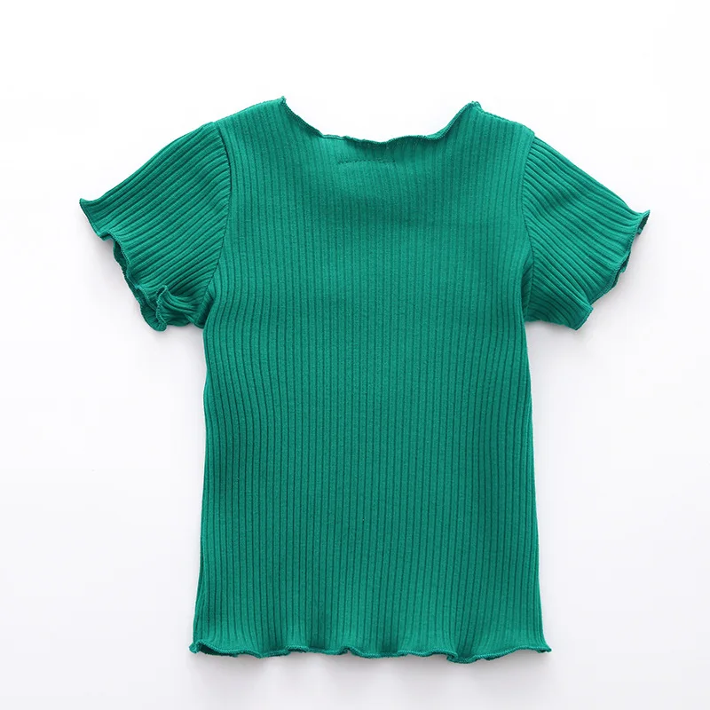 Новые брендовые хлопковые топы с короткими рукавами для маленьких девочек, футболка с ребрами, летняя одежда с оборками для малышей рубашка с вышивкой, От 1 до 6 лет