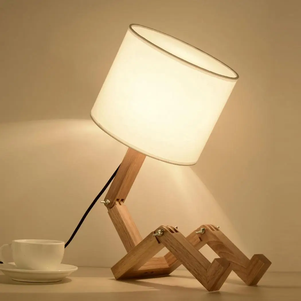 

Robot Shape Wooden Table Lamp LED Folding Table Bedroom,Home Button Switch 5W Lamp Night 220V EU Plug Light