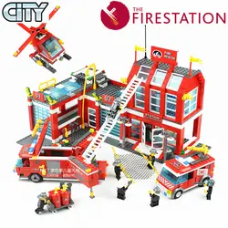 Просветите своих штаб спасателей Sation центр вертолет грузовик пожарный собрать модель строительные блоки minifig детские игрушки