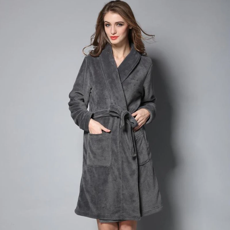 

Women Men Winter Long Warm Nightgown Soft Coral Fleece Kimono Bathrobe Flannel Bath Robe Lovers Dressing Gown Bridesmaid Robes