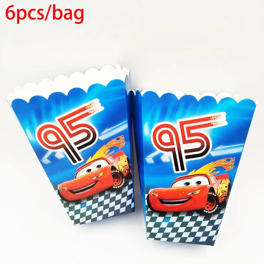 Popcorn Box 6pcs Дисней Тачки Маккуин соломинки для вечеринки в честь Дня Рождения Чашки тарелки скатерти флаги зубочистка принадлежности для детской вечеринки день рождения украшения - Цвет: Popcorn Box 6pcs