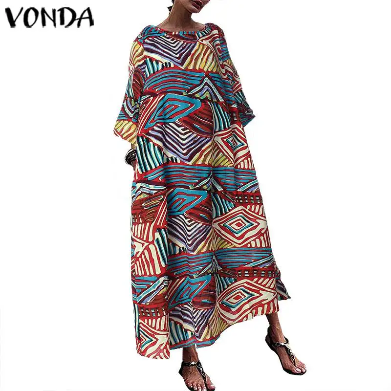 VONDA женское платье Винтаж печатных Пляжные наряды пикантные 3/4 рукавом Vestidos вечерние длинный халат женский сарафан размера плюс