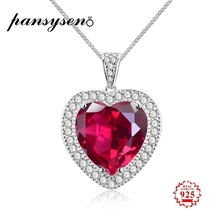 PANSYSEN изысканные ювелирные подвески в форме сердца цепочки и ожерелья s для женщин натуральный красный рубин обручение Свадебные стерлингового цепочка из серебра 925