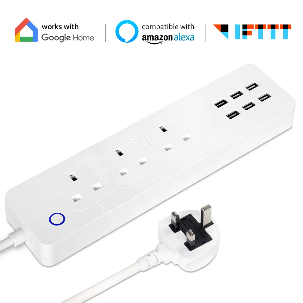 

WIFI Power Strips Extension lead with 6 USB ports 3 Way Universal Power Socket Outlets SurgeStrip Surge Protected Extension 1.8M