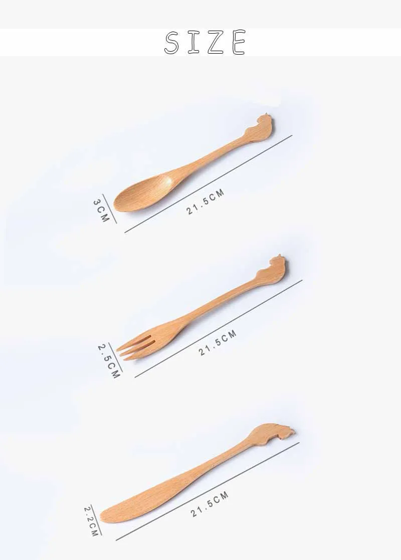 Деревянный нож вилка ложка посуда набор креативный Кот форма японская столовая посуда твердая посуда элегантные столовые приборы Burlywood 3 шт./компл