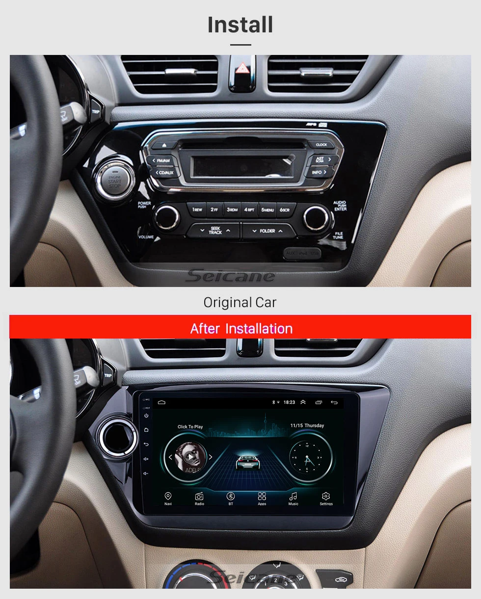 Seicane Android 8,1 2DIN автомобильный радиоприемник с навигацией GPS мультимедийный плеер для 2011 2012 2013 KIA K2 RIO зеркальное соединение