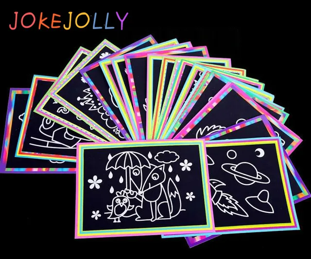 10 pcs 13x 9.8cm Scratch Art Paper Magic Painting Paper with Drawing Stick For Kids Toy Colorful Drawing Toys 2