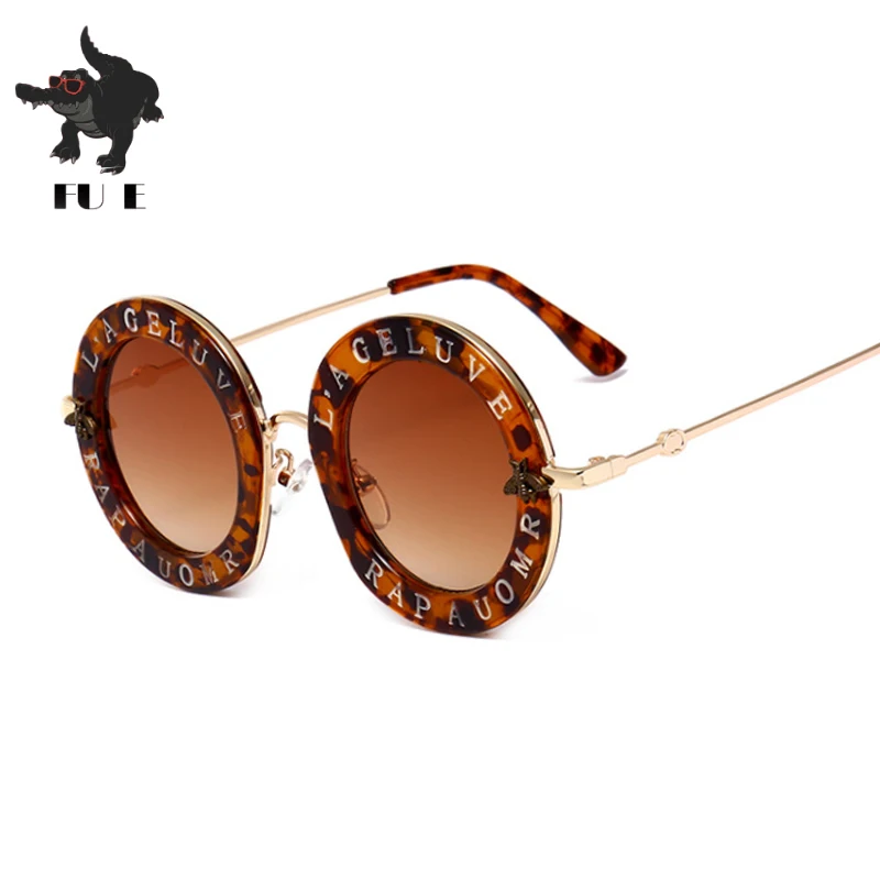 Beste Fu E Mode Retro Ronde Zonnebril Vrouwen Merk Bril Designer Engels Letters Little Bee Bril Mannen Zonnebril UV400 828