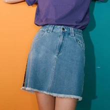 Английский модный дизайн, консервативный стиль, женские джинсовые юбки, для бега, с принтом, с лентой сбоку, для девушек, мини-юбка выше колена, лето