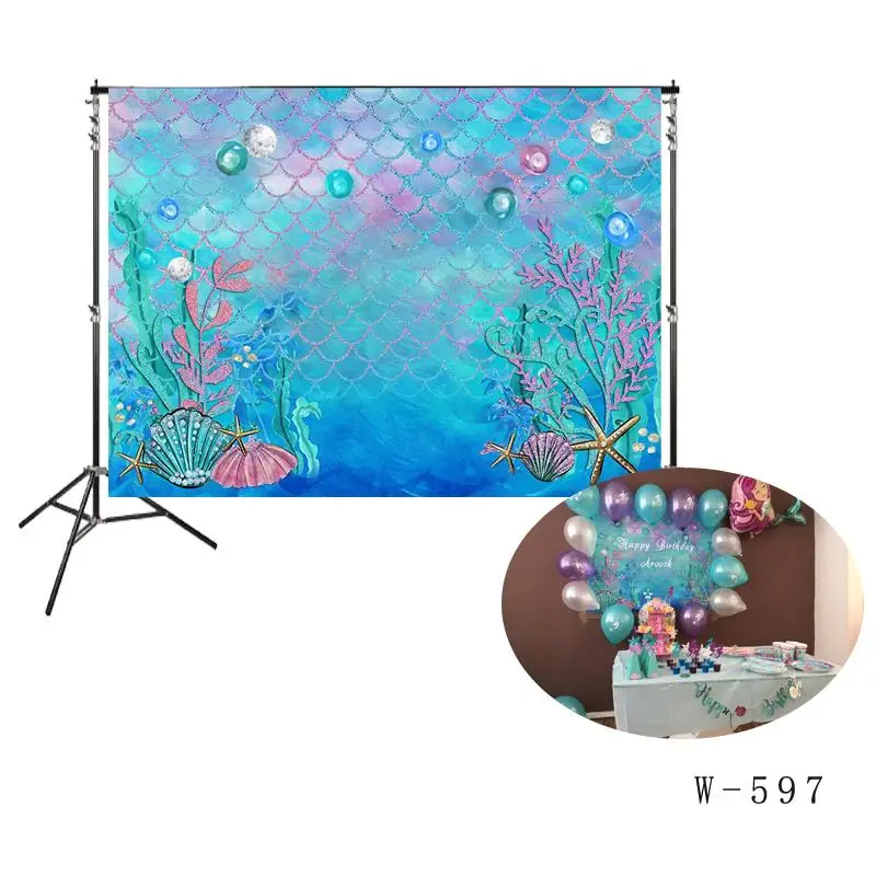 

Little Mermaid Birthday Party girl princess backdrop Photo photocall background wall wallpaper Turquoise under the sea backdrops