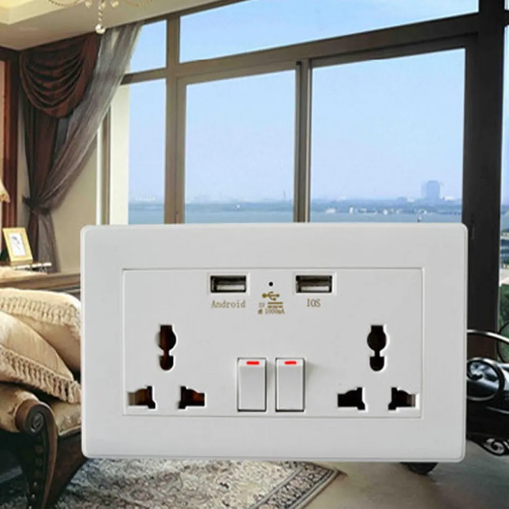 

Universal 2USB Ports Home Wall Charger Adapter Socket Dual USB Port Outlets Plate Panel With Switch Home Wall Charger Adapter