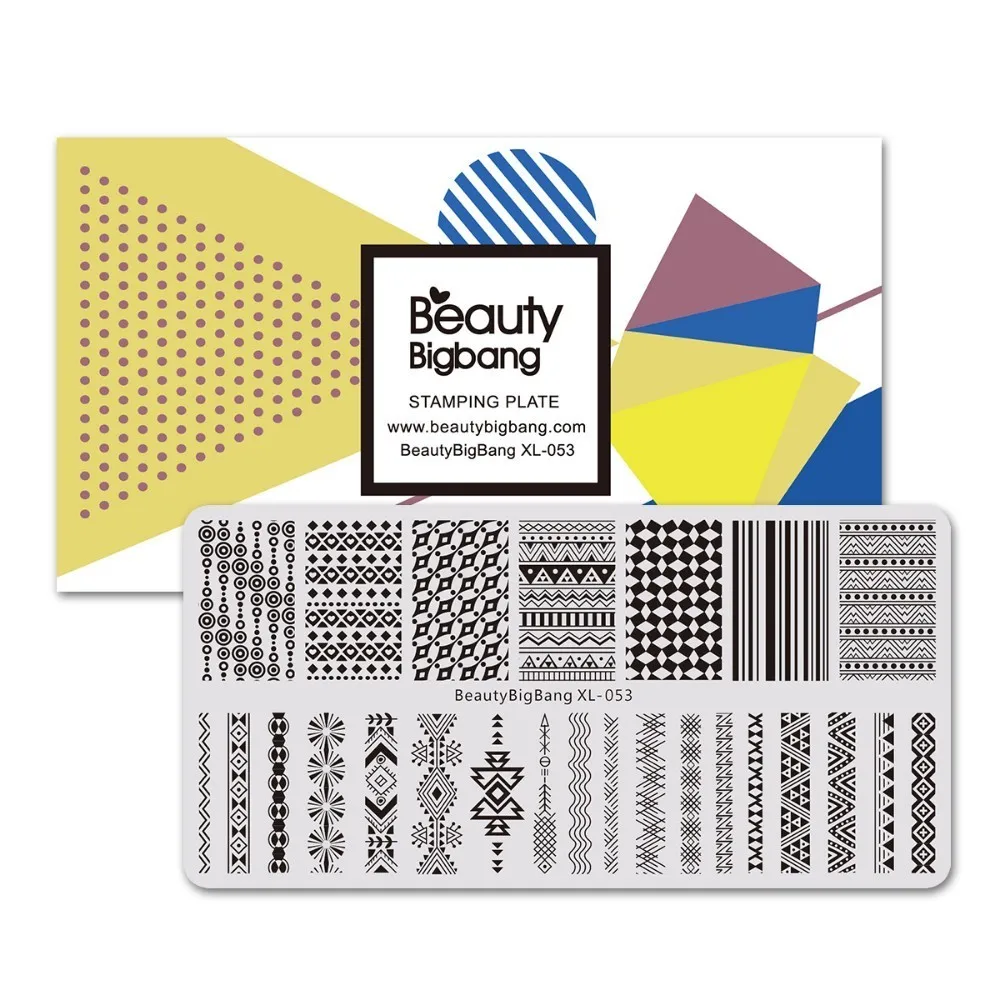 

BeautyBigBang Stamping Plates Nail Template Geometry Striped Printing Image 6*12cm Stamping Plate Nail Art Mold Stencil XL-053