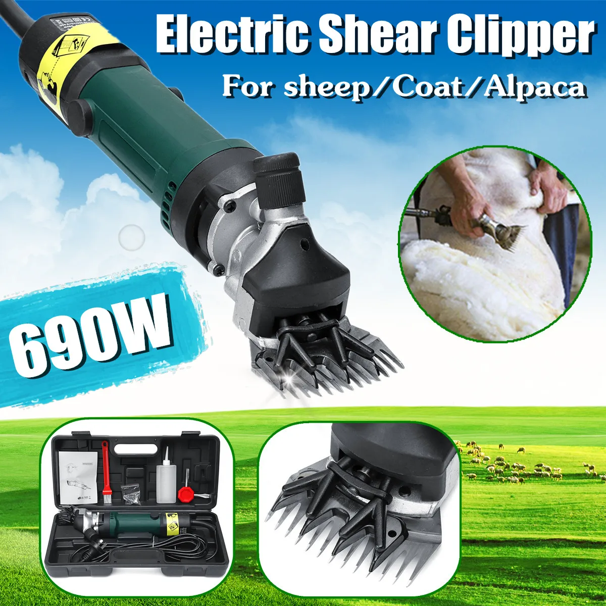 

690W 6 Speed Adjustable Electric Sheep Shearing Clipper Shears Goat Hair Removal Trimmer Light Weight Durable Solid High Speed