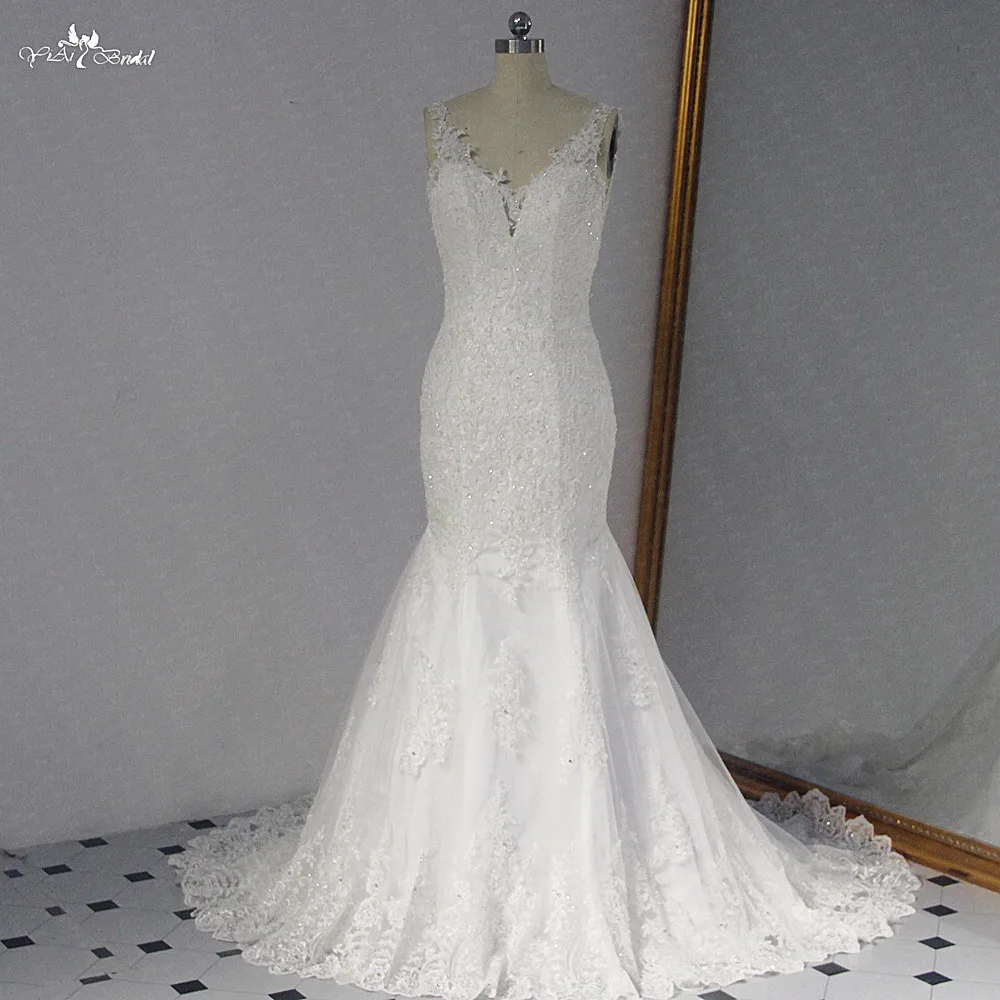 RSW1467 Robe De Mariee Pearls Beaded V Neck Wedding Dress (5)