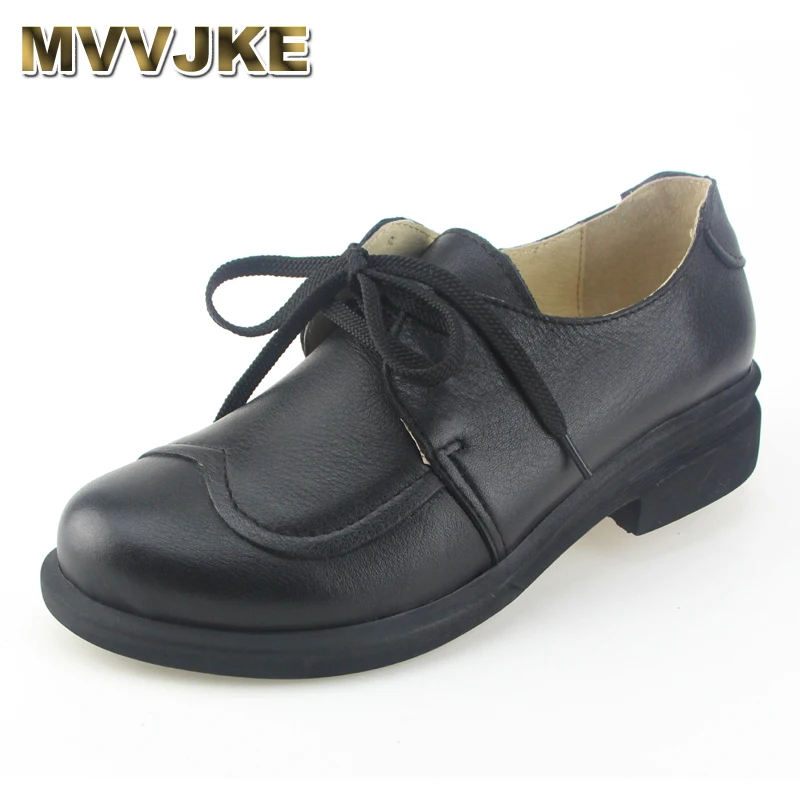 

MVVJKE OhAnna Women's Shoes Black Lace up Flat shoes Genuine Leather Woman Moccasins Shoes 2017 Spring Autumn Footwear A051
