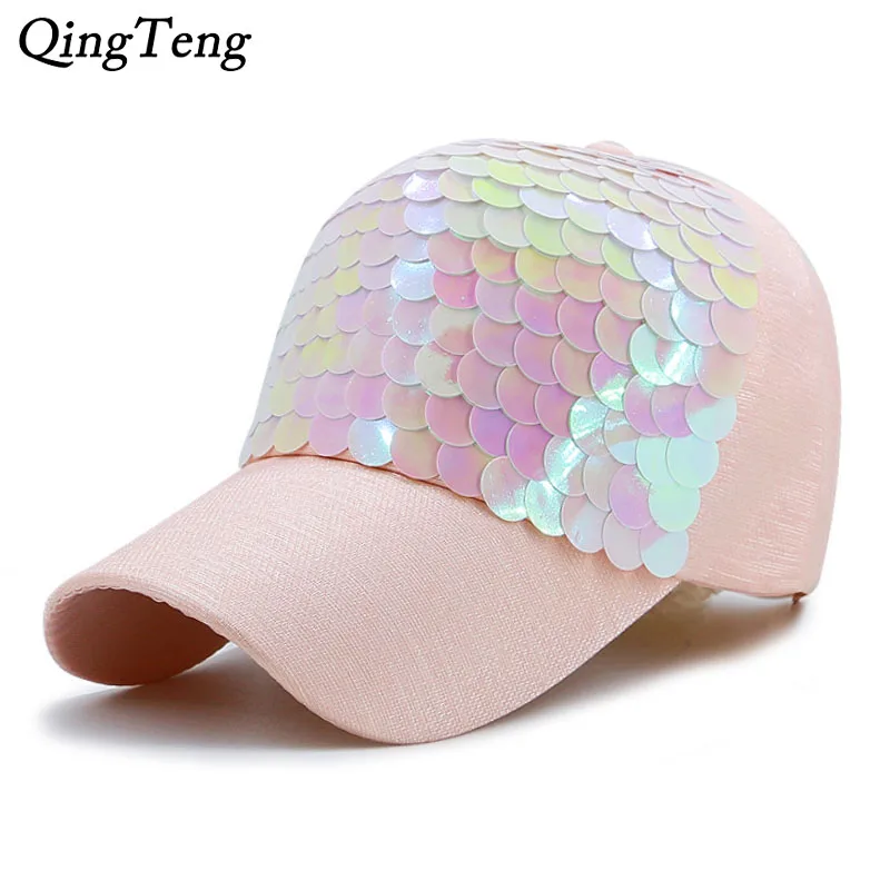 

Baseball Cap Women Pink Fish-Scale Sequins Caps Casual Snapback Hat For Girl Casquette Gorras Bone Hip Hop Summer Female Fashion