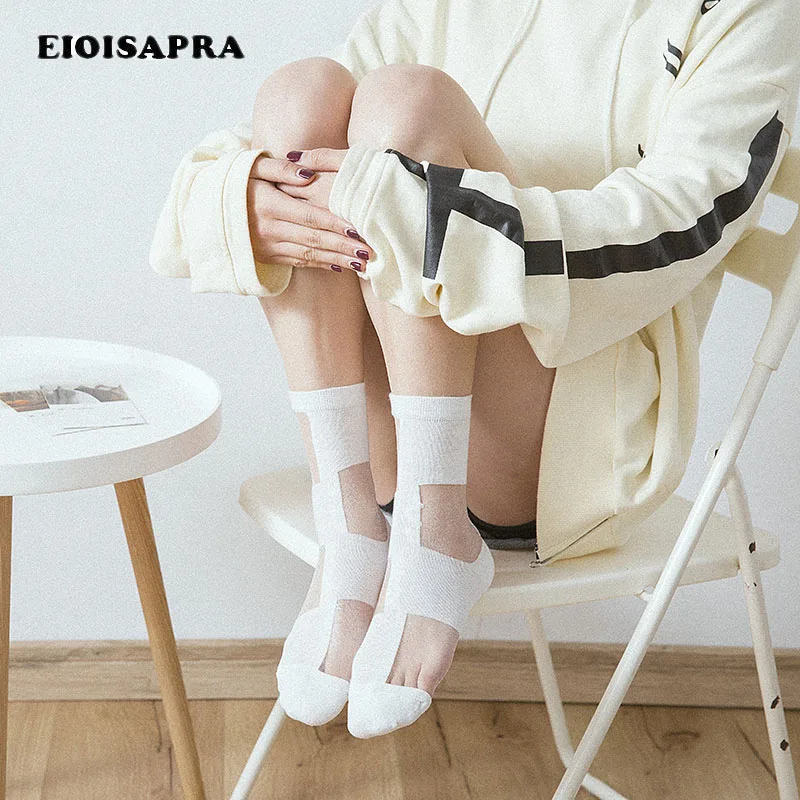 [EIOISAPRA] хлопковые прозрачные милые носки со стеклянными кружевами дышащие