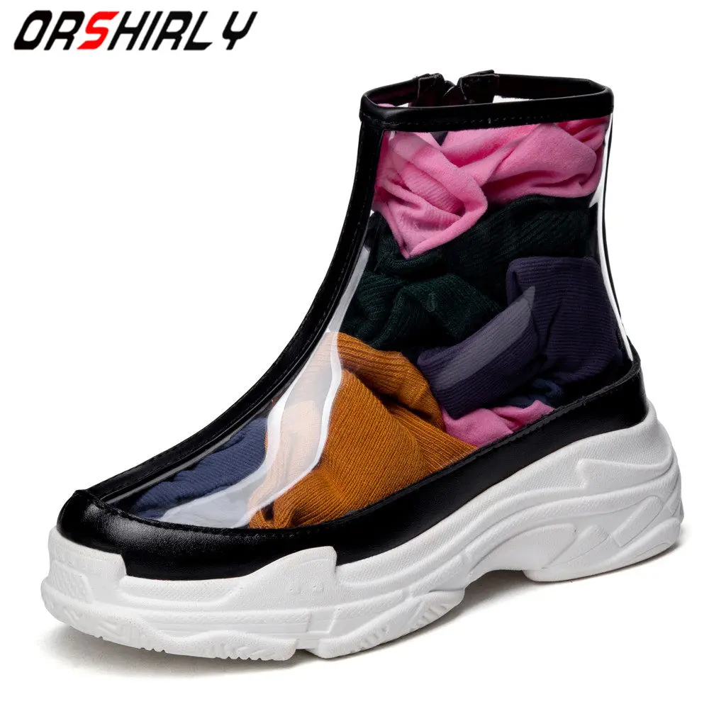 

Orshirly Large size 34-46 fashion transparent ankle boots for women autumn platform women casual boots Zipper Concise Shoes