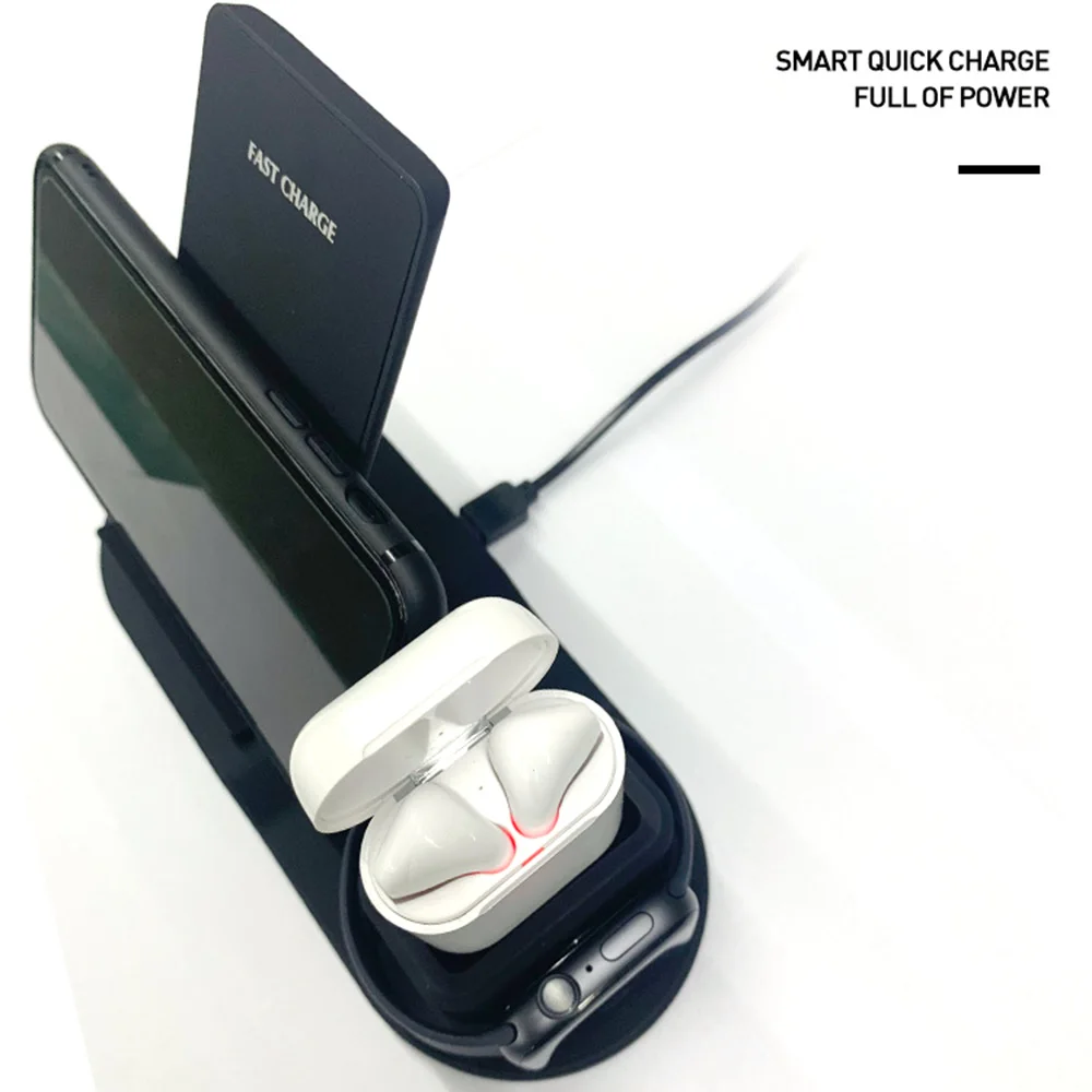 3 в 1 Qi Беспроводное быстрое зарядное устройство док станция для Apple Watch Airpods iPhone