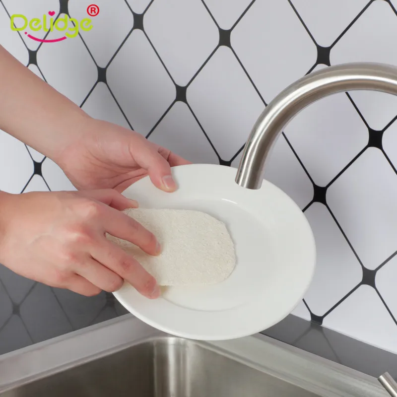 

3pcs Kitchen Natural Loofah Wash Dish Microfibre Cloth Kitchen Non-stick Oil Brush Pot Double-sided Cleaning Sponge