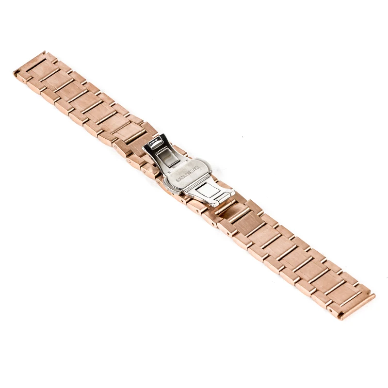 Shellhard New High Quality Silver Black Rose Gold Watchband Stainless Steel Butterfly Clasp Buckle Straight End Watch Band Strap